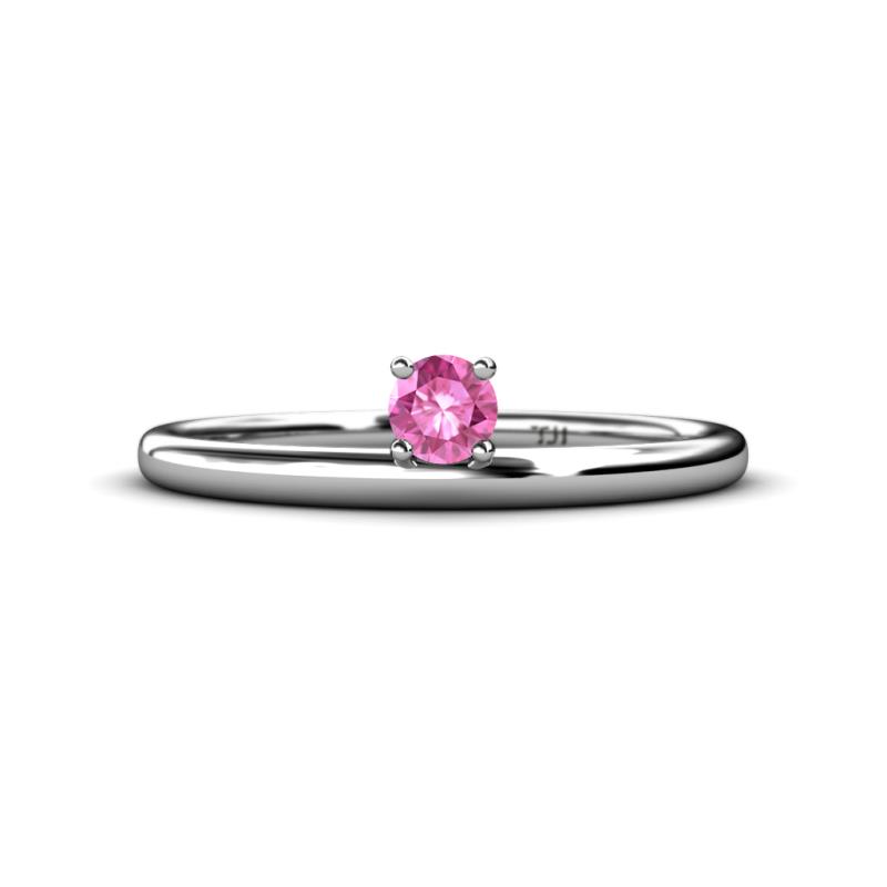 Celeste Bold Round Pink Sapphire Solitaire Asymmetrical Stackable Ring Round Pink Sapphire ct Womens Solitaire Asymmetrical Stackable Ring K White Gold