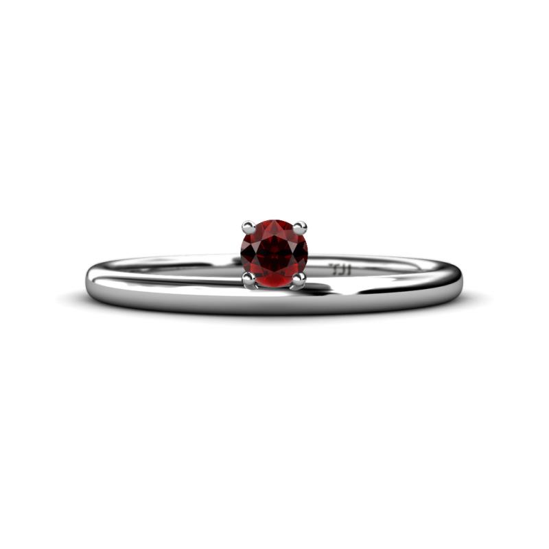 Celeste Bold Round Red Garnet Solitaire Asymmetrical Stackable Ring Round Red Garnet ct Womens Solitaire Asymmetrical Stackable Ring K White Gold