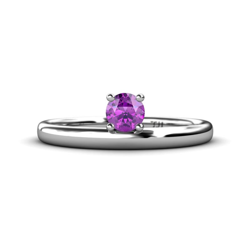 Celeste Bold Round Amethyst Solitaire Asymmetrical Stackable Ring Round Amethyst ct Womens Solitaire Asymmetrical Stackable Ring K White Gold
