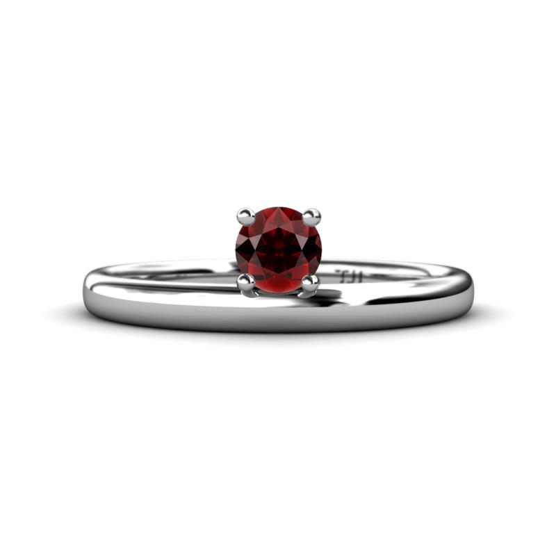 Celeste Bold Round Red Garnet Solitaire Asymmetrical Stackable Ring Round Red Garnet ct Womens Solitaire Asymmetrical Stackable Ring K White Gold