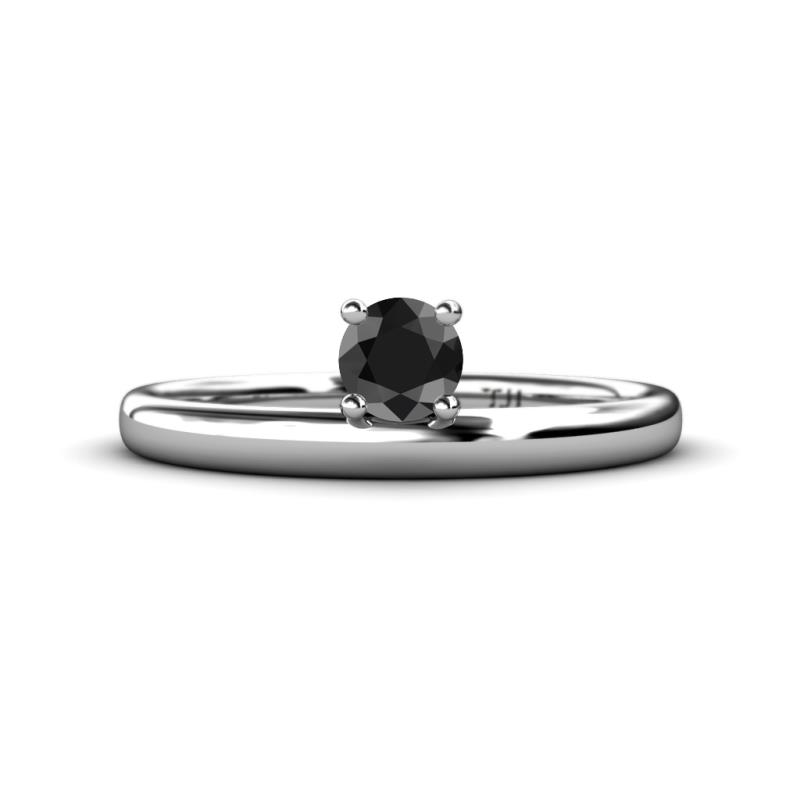 Celeste Bold Round Black Diamond Solitaire Asymmetrical Stackable Ring Round Black Diamond ct Womens Solitaire Asymmetrical Stackable Ring K White Gold