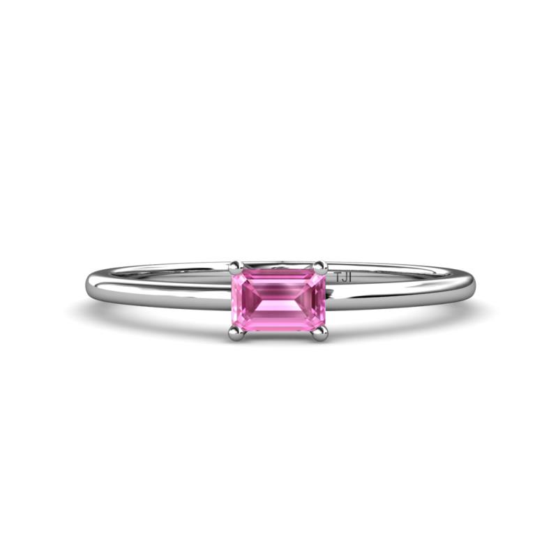 Norina Classic Emerald Cut x Pink Sapphire East West Solitaire Engagement Ring Emerald Cut x Pink Sapphire ct Womens East West Solitaire Engagement Ring K White Gold