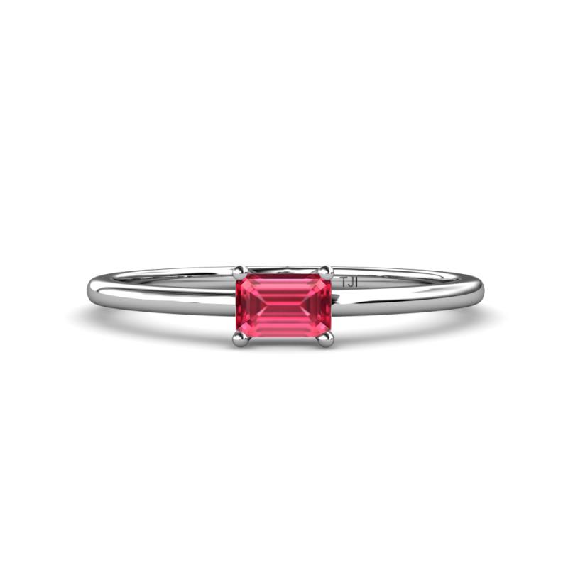 Norina Classic Emerald Cut x Pink Tourmaline East West Solitaire Engagement Ring Emerald Cut x Pink Tourmaline ct Womens East West Solitaire Engagement Ring K White Gold