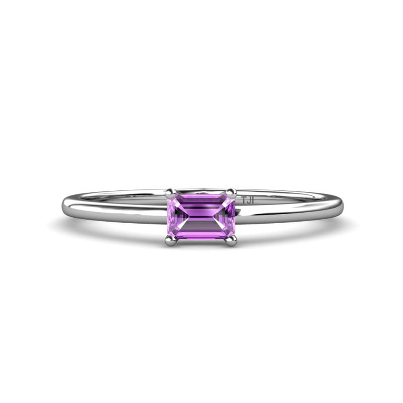 Norina Classic Emerald Cut x Amethyst East West Solitaire Engagement Ring Emerald Cut x Amethyst ct Womens East West Solitaire Engagement Ring K White Gold