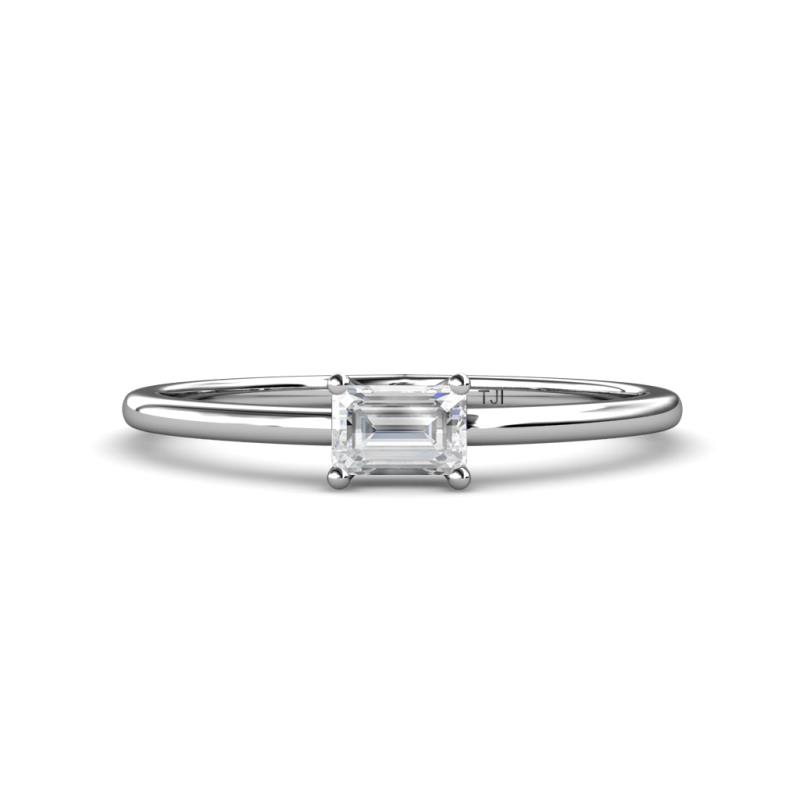 Norina Classic Emerald Cut x White Sapphire East West Solitaire Engagement Ring Emerald Cut x White Sapphire ct Womens East West Solitaire Engagement Ring K White Gold