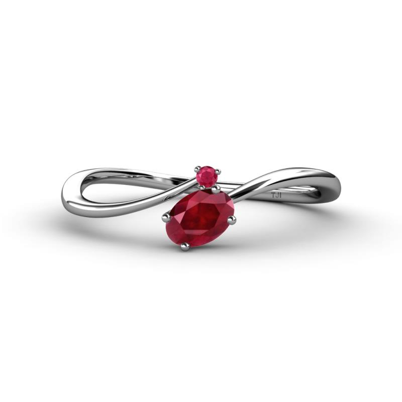 Lucie Bold Oval Cut and Round Ruby Stone Promise Ring Oval Cut and Round Ruby Womens Bypass Stone Promise Ring ctw K White Gold