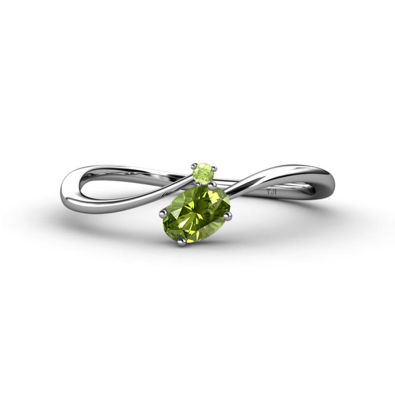 Lucie Bold Oval Cut and Round Peridot Stone Promise Ring Oval Cut and Round Peridot Womens Bypass Stone Promise Ring ctw K White Gold
