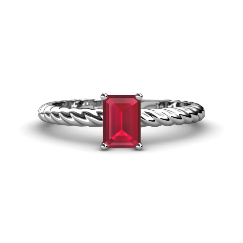 Leona Bold x Emerald Cut Lab Created Ruby Solitaire Rope Engagement Ring Emerald Cut x Lab Created Ruby ct Womens Solitaire Rope Engagement Ring K White Gold