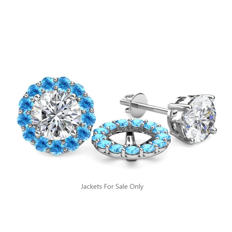 Serena ctw Round Blue Topaz Jackets Earrings Round Blue Topaz ctw Halo Jackets for Stud Earrings in K White Gold