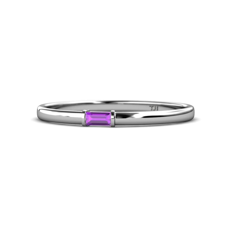 Riley Bold x Baguette Amethyst Minimalist Solitaire Promise Ring x Baguette Amethyst ct Womens Minimalist Solitaire Promise Ring K White Gold