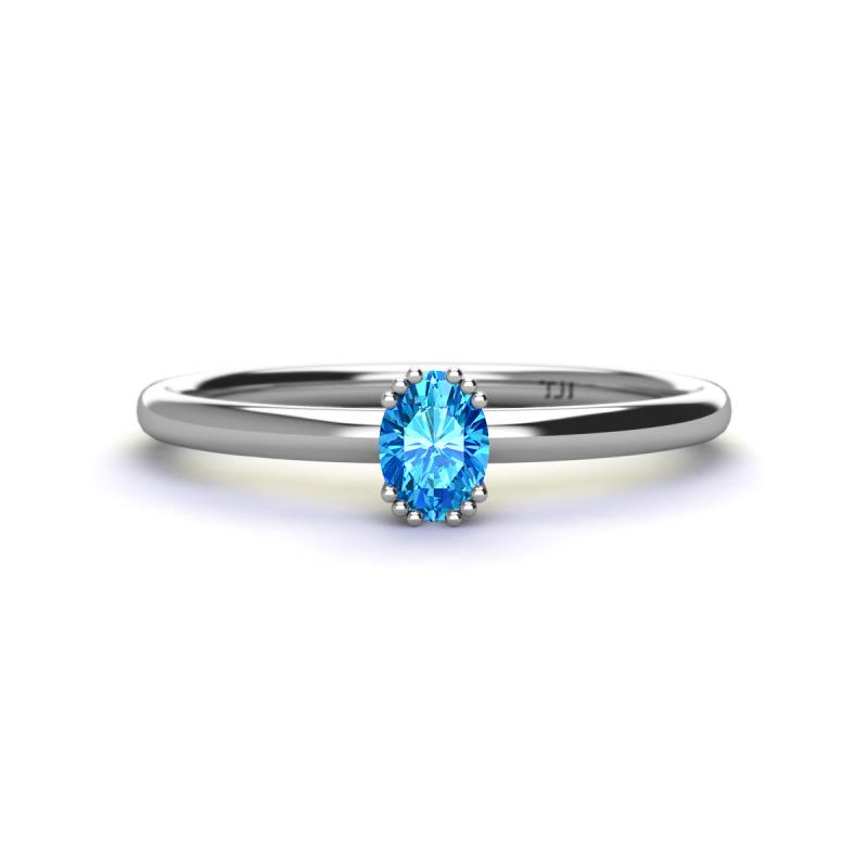 Orla Oval Cut Blue Topaz Solitaire Engagement Ring Oval Cut x ct Blue Topaz Womens Solitaire Engagement Ring K White Gold