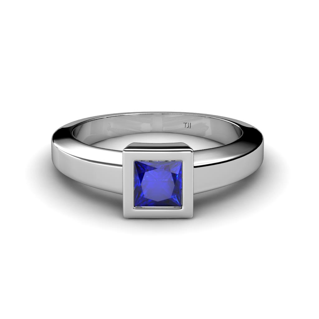 Ian Princess Cut Blue Sapphire Solitaire Engagement Ring Princess Cut Created Blue Sapphire Womens Solitaire Engagement Ring ct K Solid White Gold