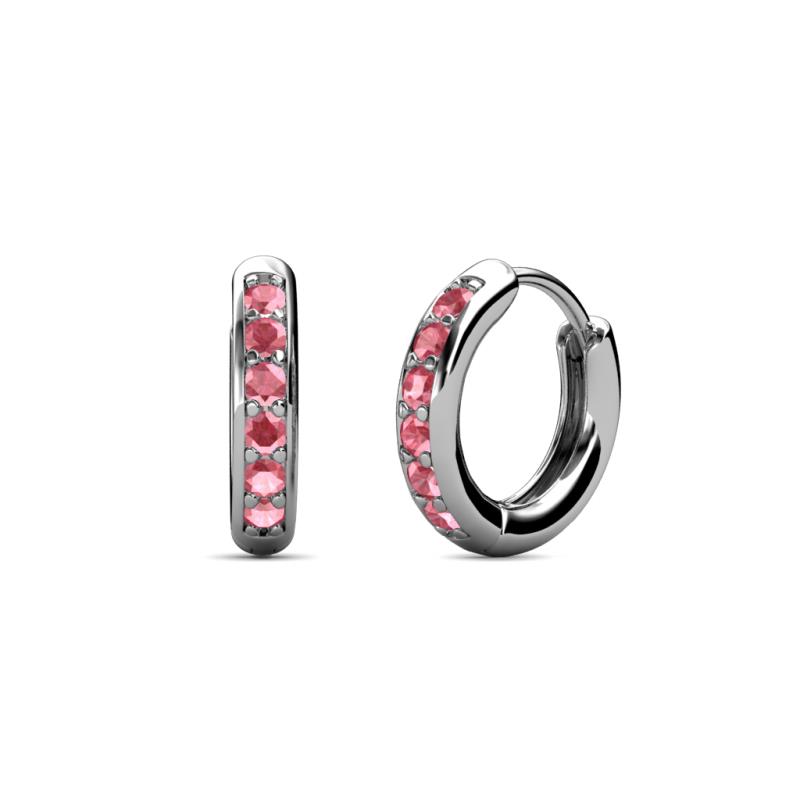 Cianna ctw Petite Pink Tourmaline Hoop Earrings Round Petite Pink Tourmaline Huggies Hoop Earrings Ctw in K White Gold