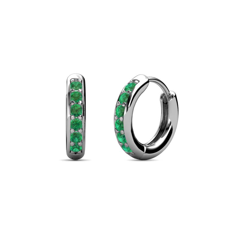 Cianna ctw Petite Emerald Hoop Earrings Round Petite Emerald Huggies Hoop Earrings Ctw in K White Gold