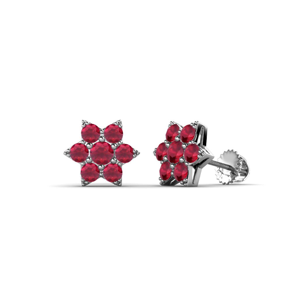 Amora Ruby Flower Earrings Ruby Womens Flower Earrings ctw K White Gold