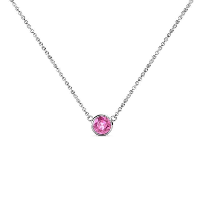 Merilyn Round Pink Sapphire Bezel Set Solitaire Pendant Round Pink Sapphire Bezel Set Womens Solitaire Pendant Necklace ct K White GoldIncluded Inches K White Gold Chain