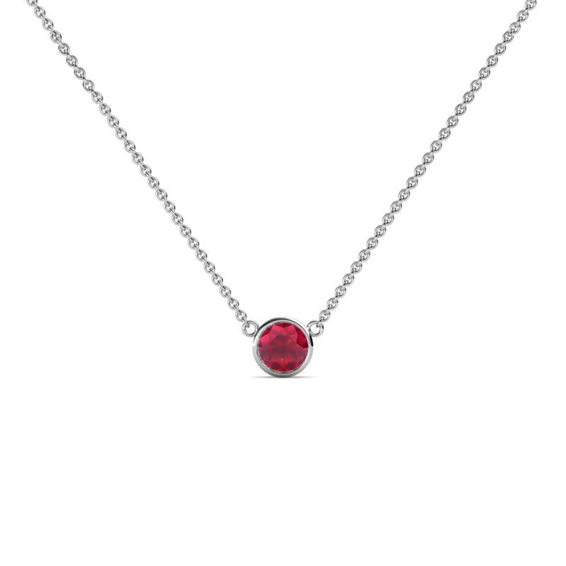 Merilyn Round Ruby Bezel Set Solitaire Pendant Round Ruby Bezel Set Womens Solitaire Pendant Necklace ct K White GoldIncluded Inches K White Gold Chain