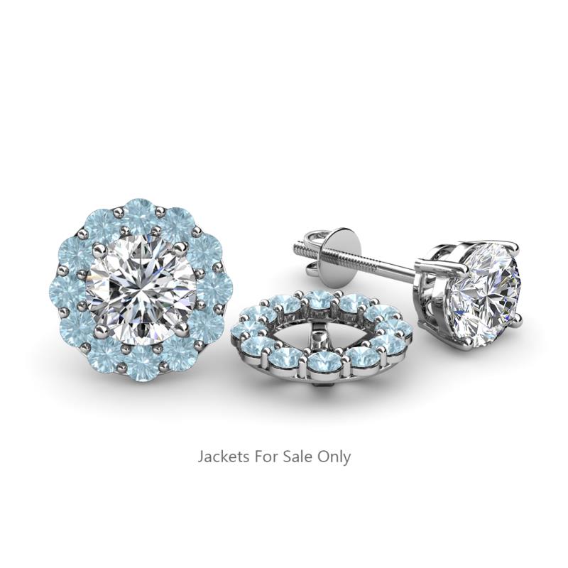 Serena ctw Round Aquamarine Jackets Earrings Round Aquamarine ctw Halo Jackets for Stud Earrings in K White Gold