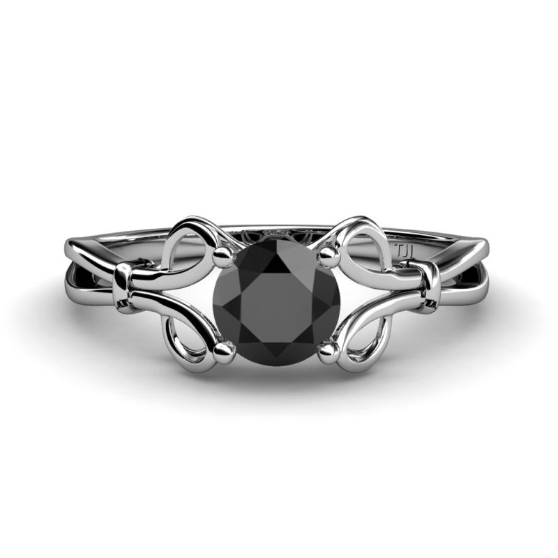 Trissie Black Diamond Solitaire Ring Black Diamond Floral Solitaire Ring ct in K White Gold
