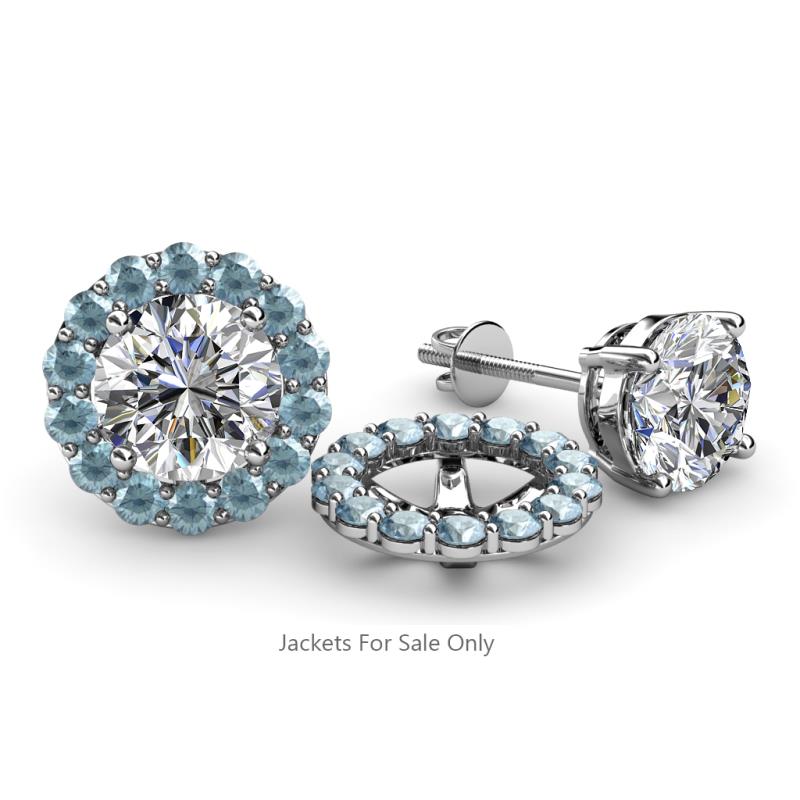 Serena ctw Round Aquamarine Jackets Earrings Round Aquamarine ctw Halo Jackets for Stud Earrings in K White Gold