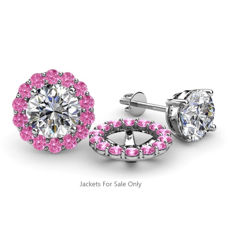 Serena ctw Round Pink Sapphire Jackets Earrings Round Pink Sapphire ctw Halo Jackets for Stud Earrings in K White Gold
