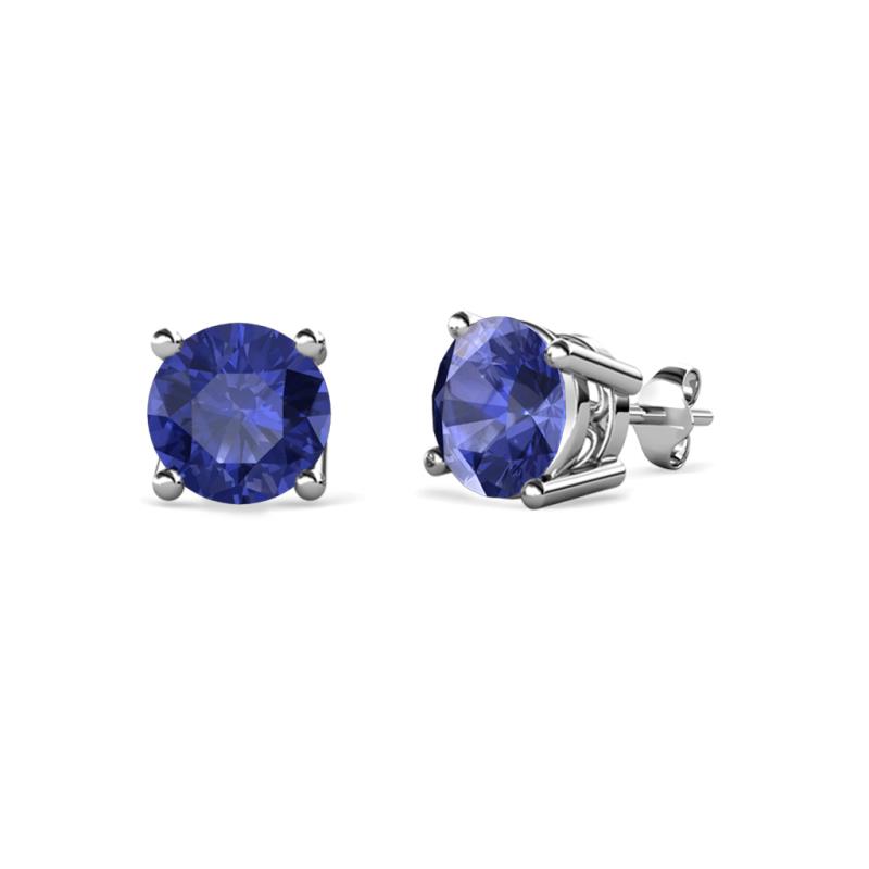 Alina Iolite Solitaire Stud Earrings Round Iolite ctw Four Prong Solitaire Womens Stud Earrings K White Gold