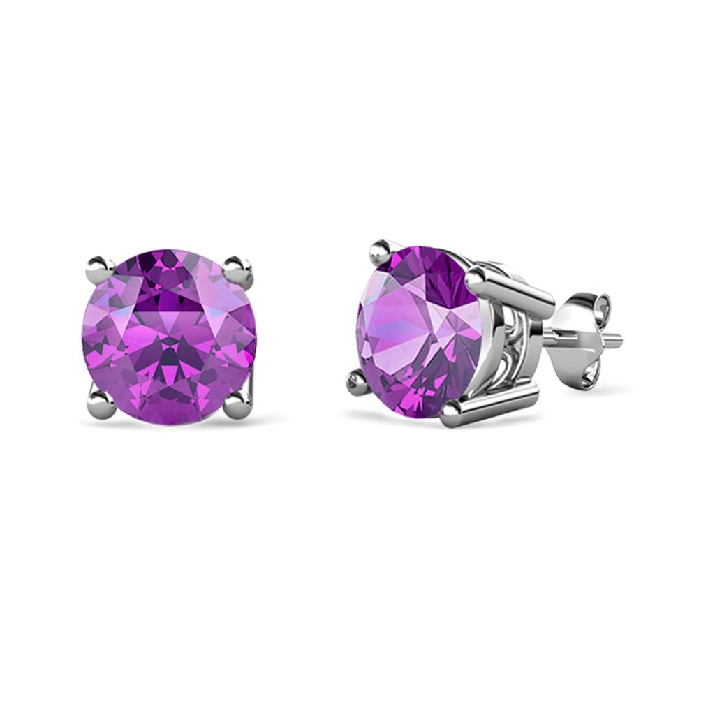 Alina Amethyst Solitaire Stud Earrings Round Amethyst ctw Four Prong Solitaire Womens Stud Earrings K White Gold