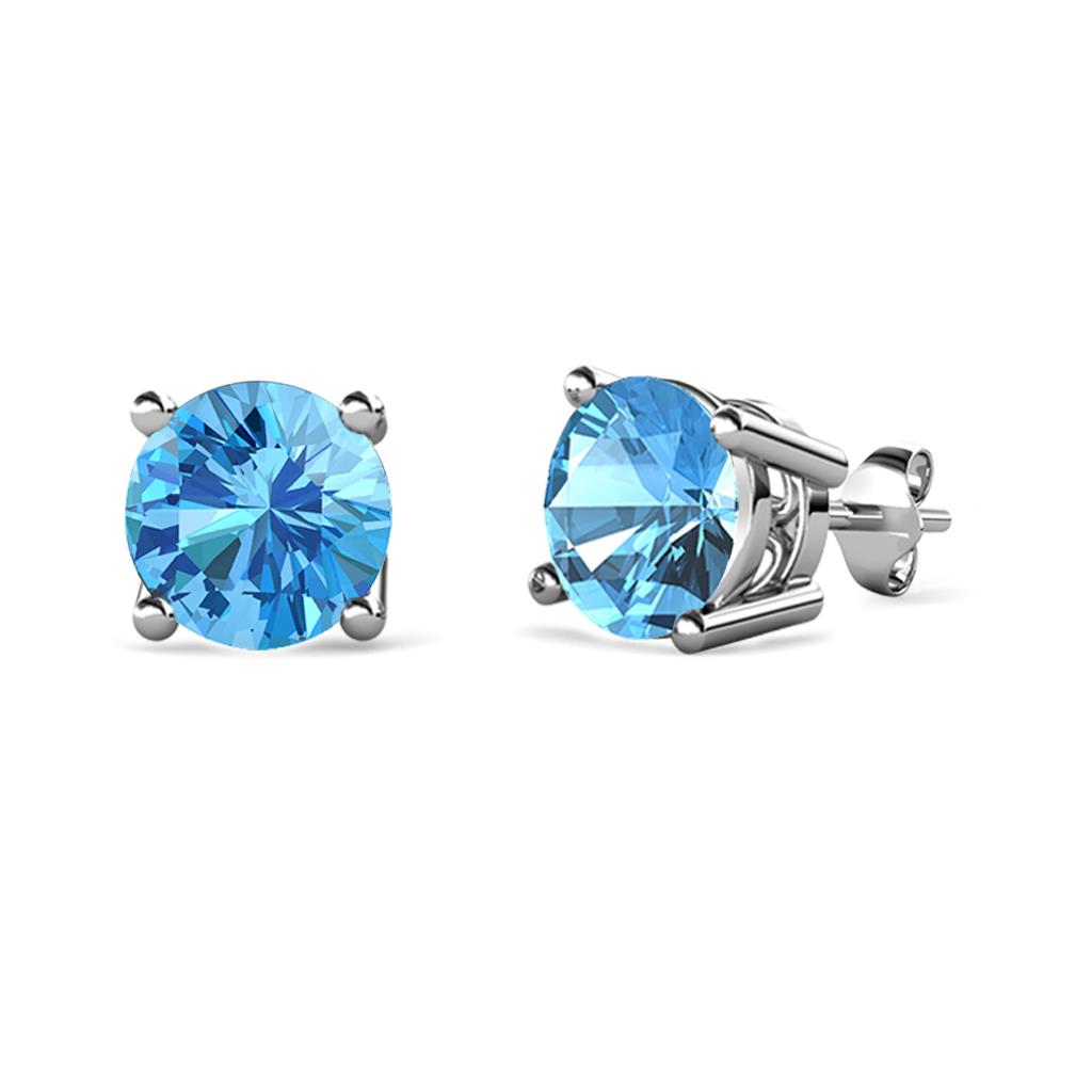 Alina Blue Topaz Solitaire Stud Earrings Round Blue Topaz ctw Four Prong Solitaire Womens Stud Earrings K White Gold
