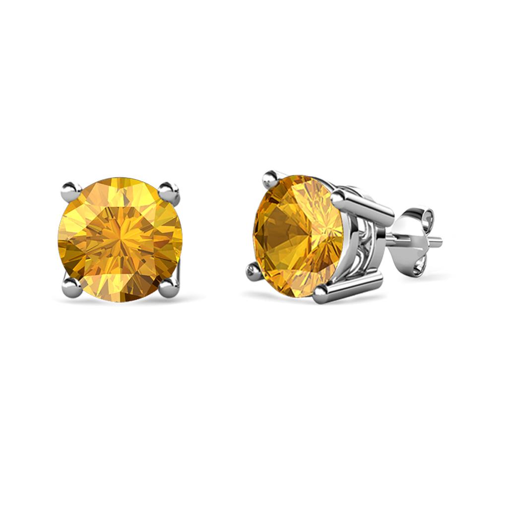 Alina Citrine Solitaire Stud Earrings Round Citrine ctw Four Prong Solitaire Womens Stud Earrings K White Gold