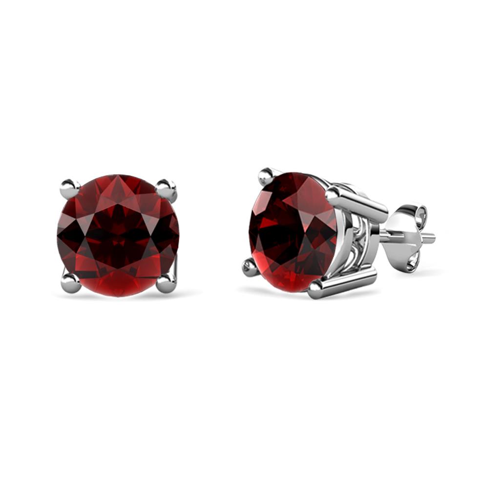 Alina Red Garnet Solitaire Stud Earrings Round Red Garnet ctw Four Prong Solitaire Womens Stud Earrings K White Gold
