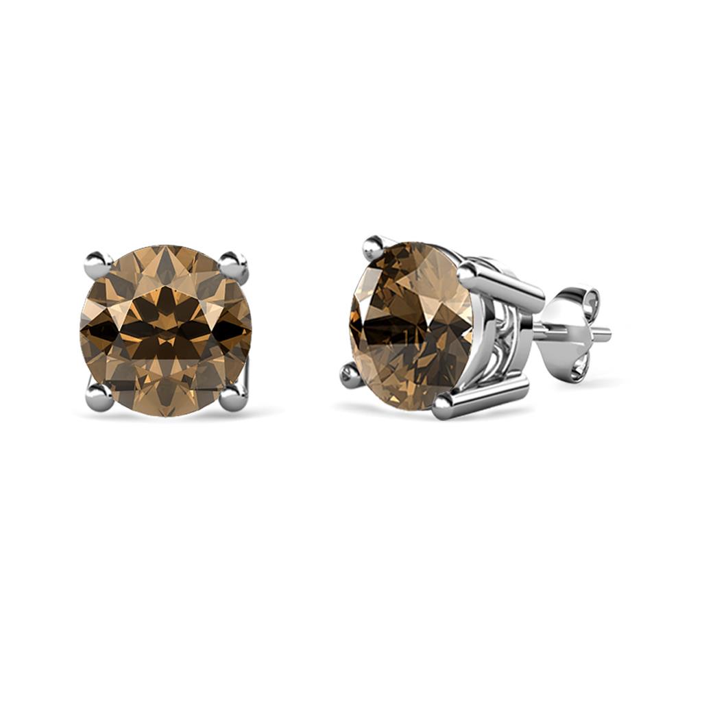 Alina Smoky Quartz Solitaire Stud Earrings Round Smoky Quartz ctw Four Prong Solitaire Womens Stud Earrings K White Gold