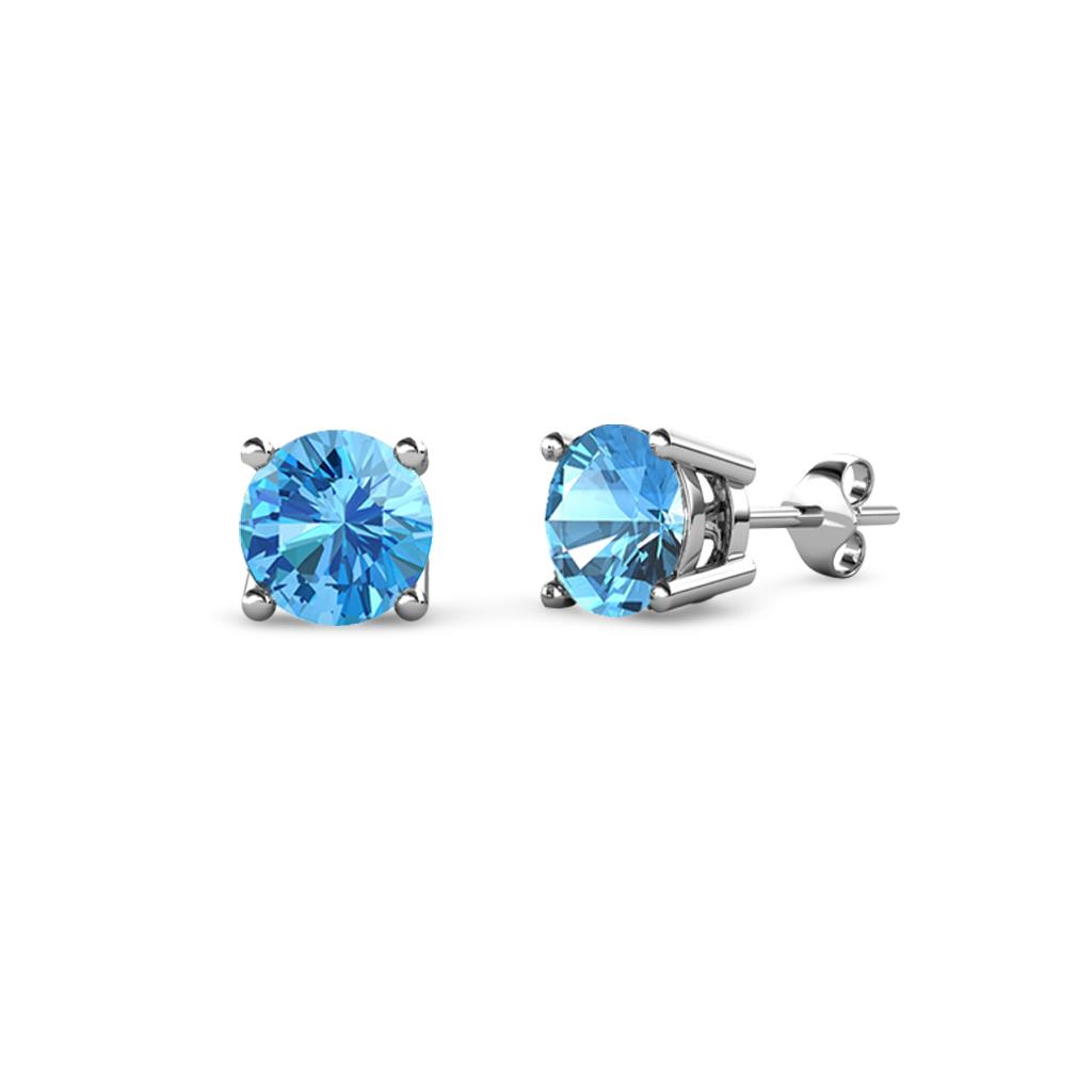 Alina Blue Topaz Solitaire Stud Earrings Round Blue Topaz ctw Four Prong Solitaire Womens Stud Earrings in K White Gold