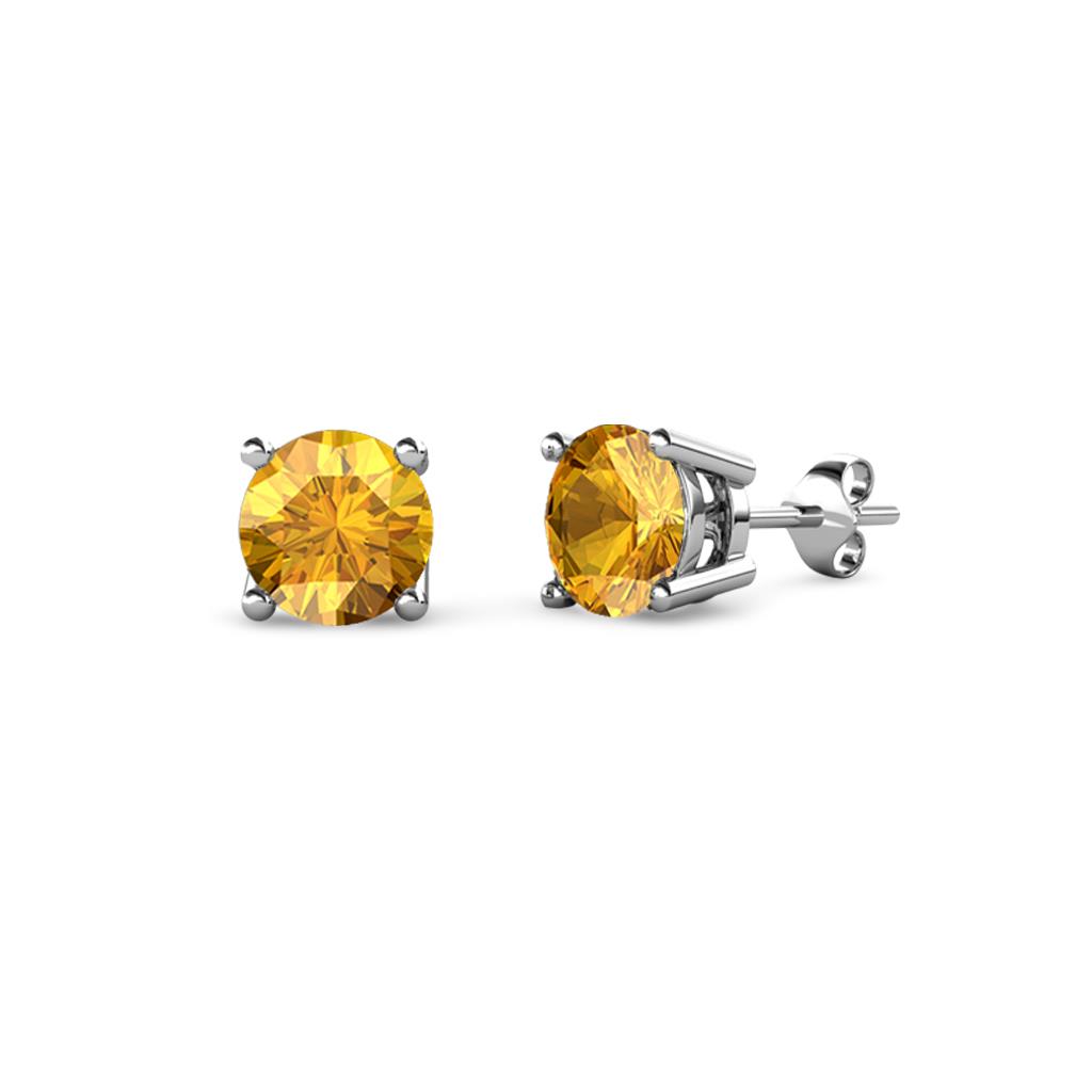 Alina Citrine Solitaire Stud Earrings Round Citrine ctw Four Prong Solitaire Womens Stud Earrings in K White Gold