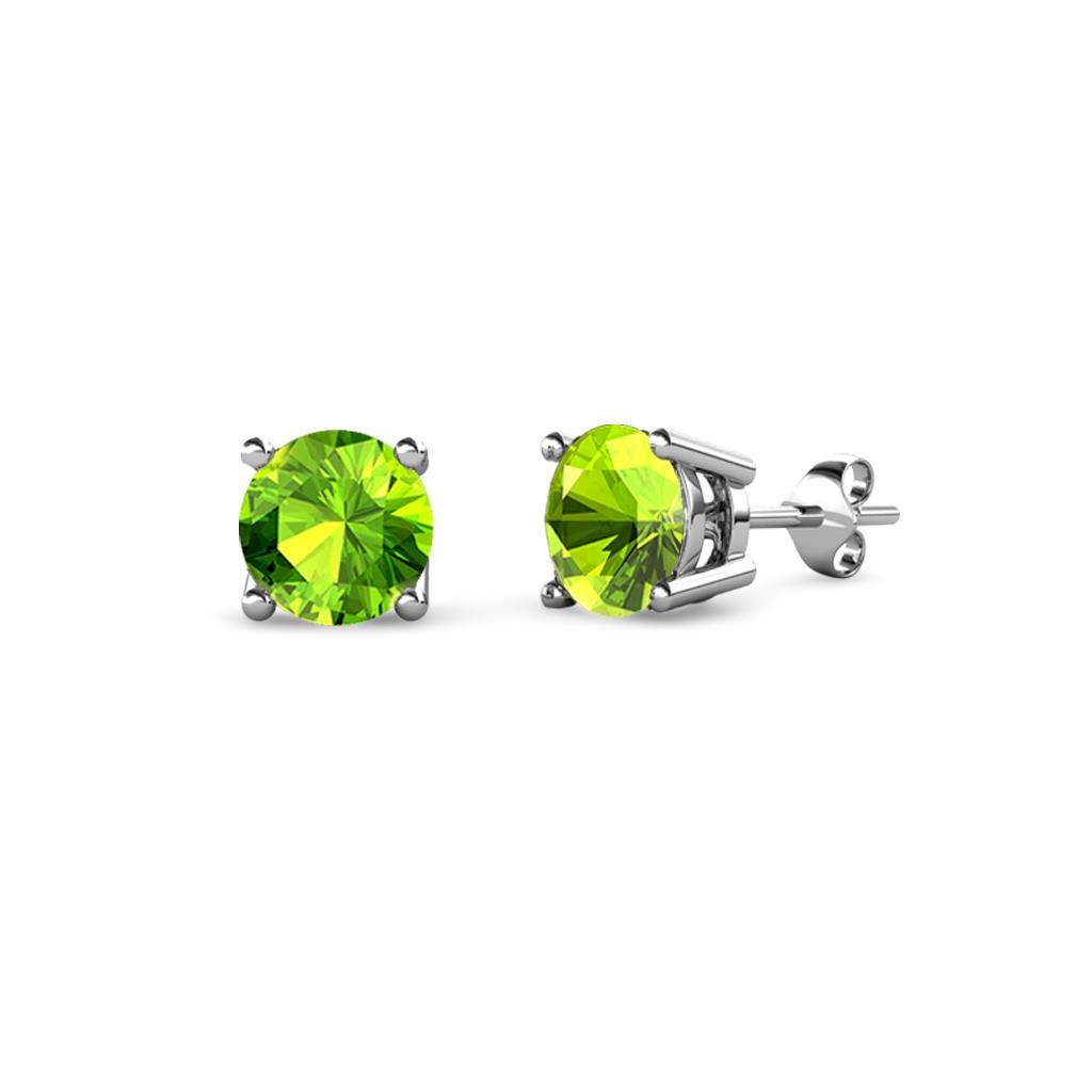 Alina Peridot Solitaire Stud Earrings Round Peridot ctw Four Prong Solitaire Womens Stud Earrings in K White Gold
