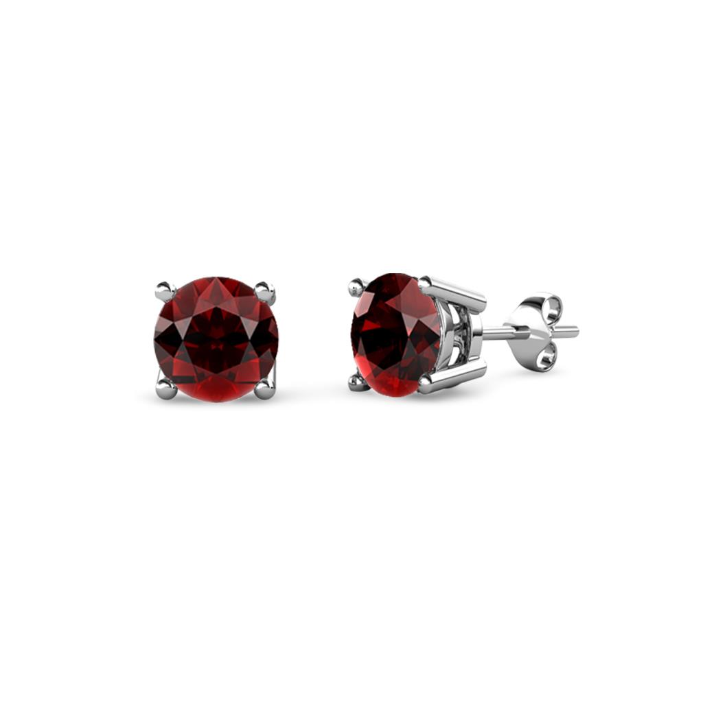 Alina Red Garnet Solitaire Stud Earrings Round Red Garnet ctw Four Prong Solitaire Womens Stud Earrings in K White Gold