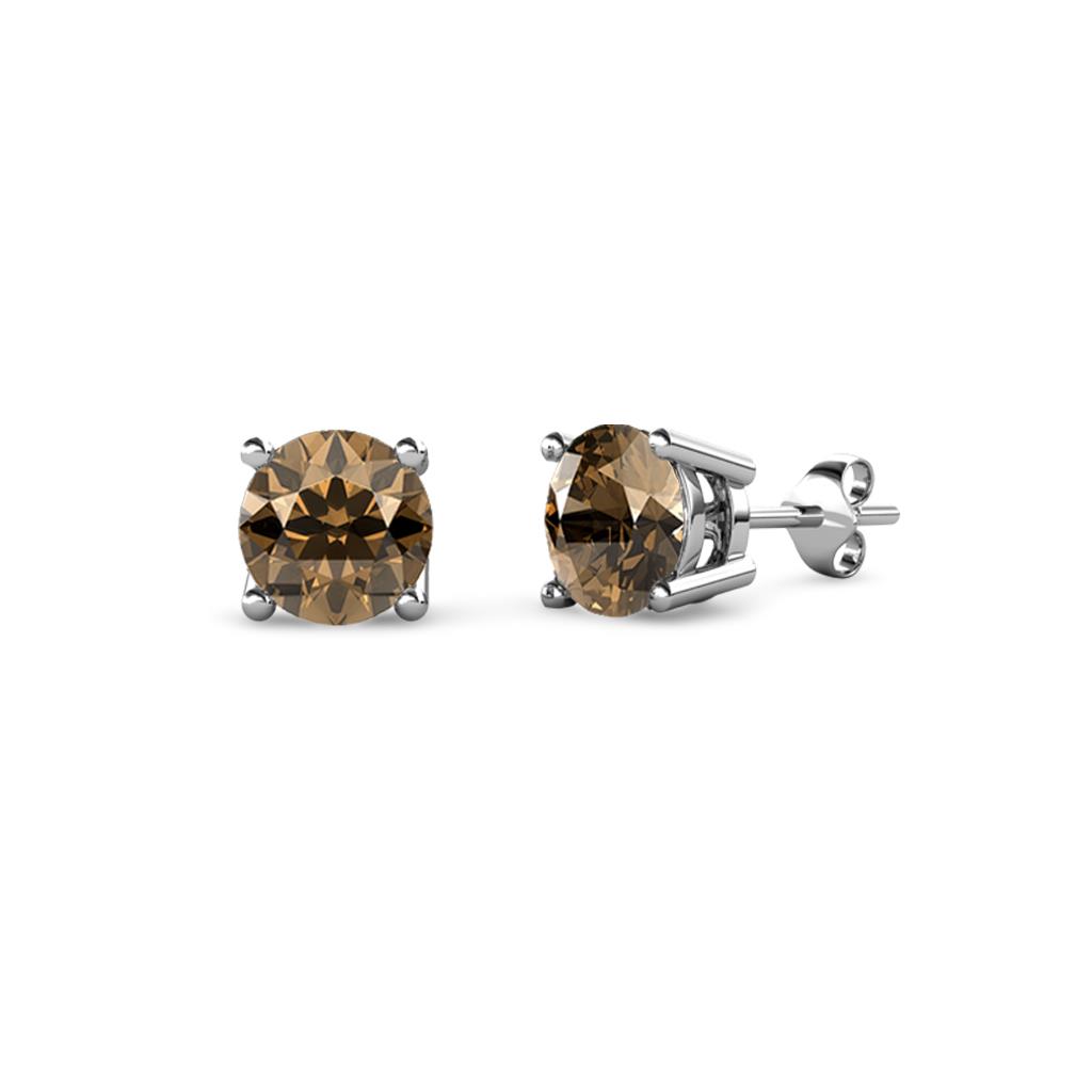 Alina Smoky Quartz Solitaire Stud Earrings Round Smoky Quartz ctw Four Prong Solitaire Womens Stud Earrings in K White Gold