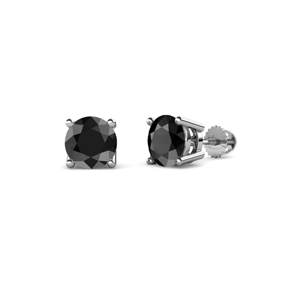 Alina Black Diamond Solitaire Stud Earrings Round Black Diamond ctw Four Prong Solitaire Womens Stud Earrings in K White Gold
