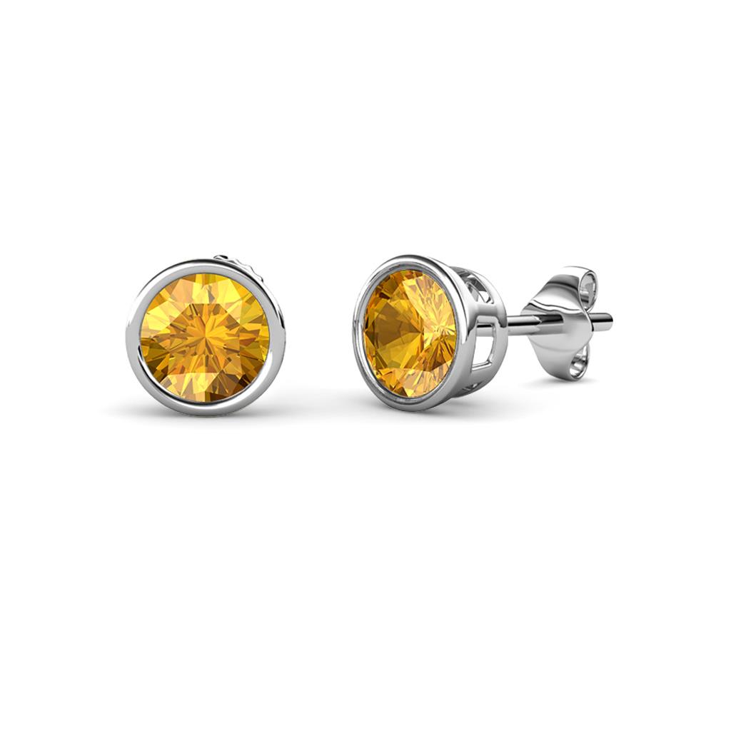Carys Citrine Solitaire Stud Earrings Citrine Bezel Set Solitaire Womens Stud Earrings ctw K White Gold
