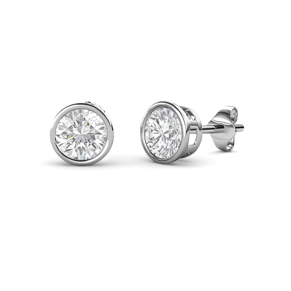 Carys White Sapphire Solitaire Stud Earrings White Sapphire Bezel Set Solitaire Womens Stud Earrings ctw K White Gold