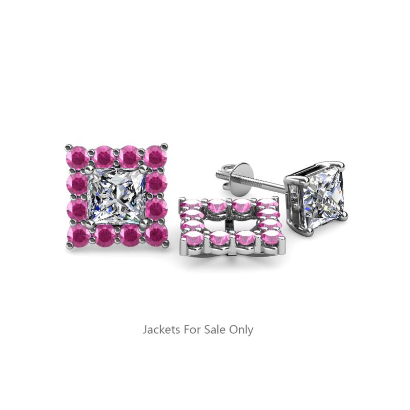 Serena Pink Sapphire Jacket Earrings Pink Sapphire Womens Halo Jacket for Princess Cut Stud Earrings ctw K White Gold