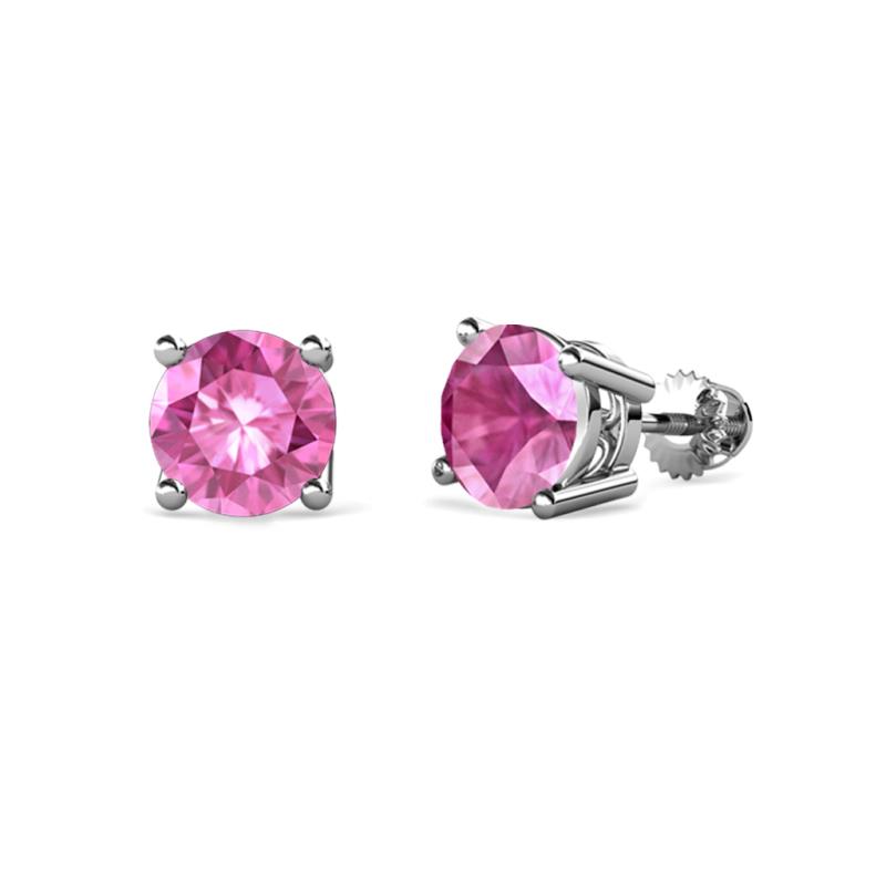 Alina Lab Created Pink Sapphire Solitaire Stud Earrings Round Lab Created Pink Sapphire ctw Four Prong Solitaire Womens Stud Earrings K White Gold