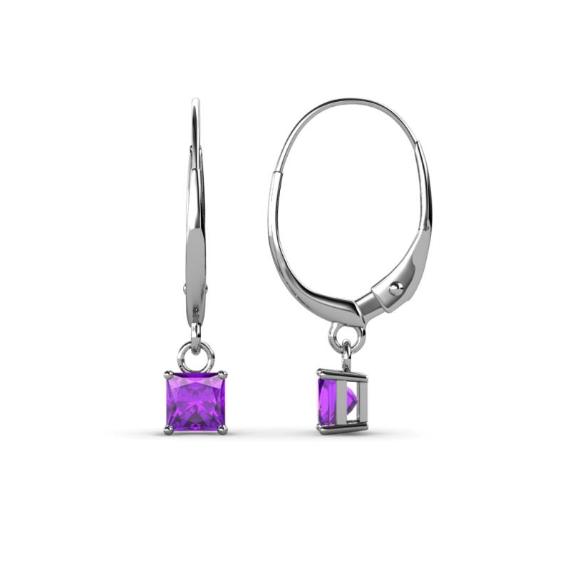Qiana Amethyst Solitaire Dangling Earrings Princess Cut Amethyst Four Prong Womens Solitaire Drop and Dangle Earrings ctw K White Gold