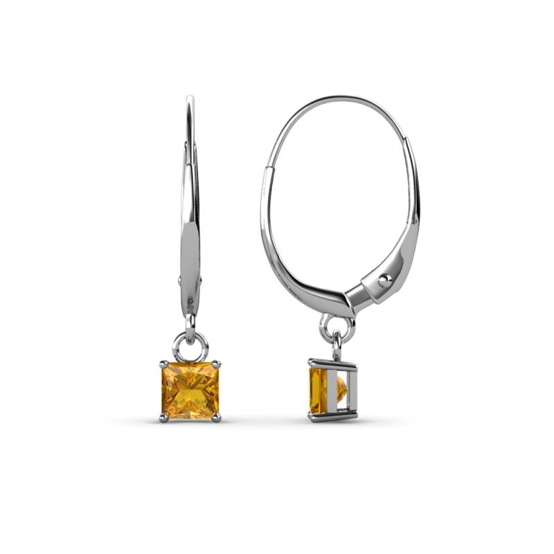 Qiana Citrine Solitaire Dangling Earrings Princess Cut Citrine Four Prong Womens Solitaire Drop and Dangle Earrings ctw K White Gold