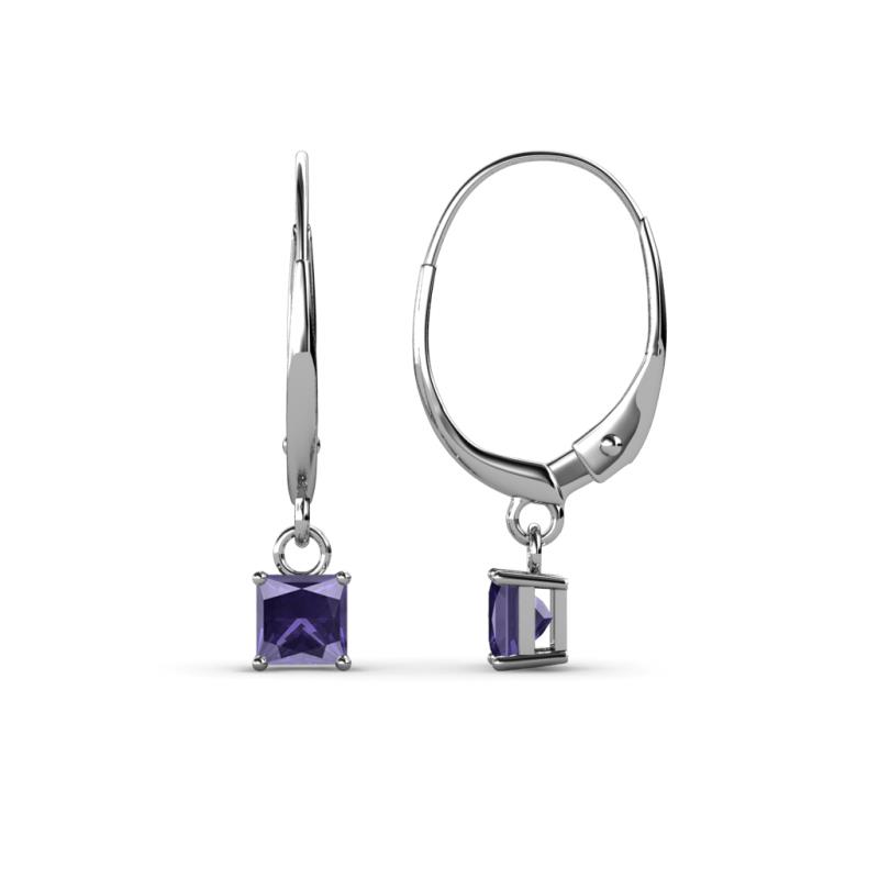 Qiana Iolite Solitaire Dangling Earrings Princess Cut Iolite Four Prong Womens Solitaire Drop and Dangle Earrings ctw K White Gold