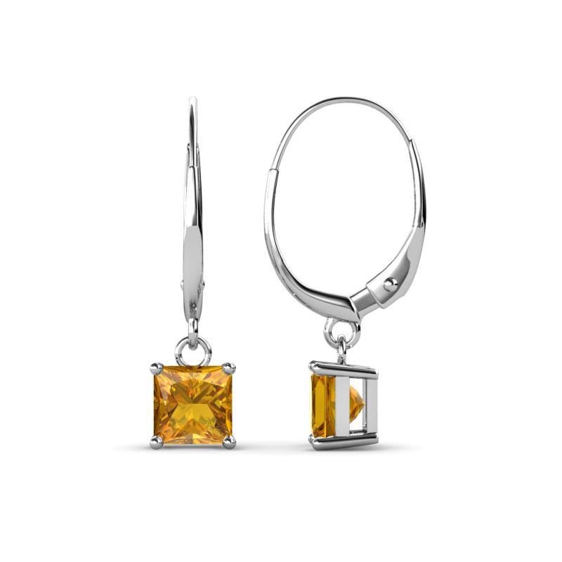 Qiana Citrine Solitaire Dangling Earrings Princess Cut Citrine Four Prong Womens Solitaire Drop and Dangle Earrings ctw K White Gold