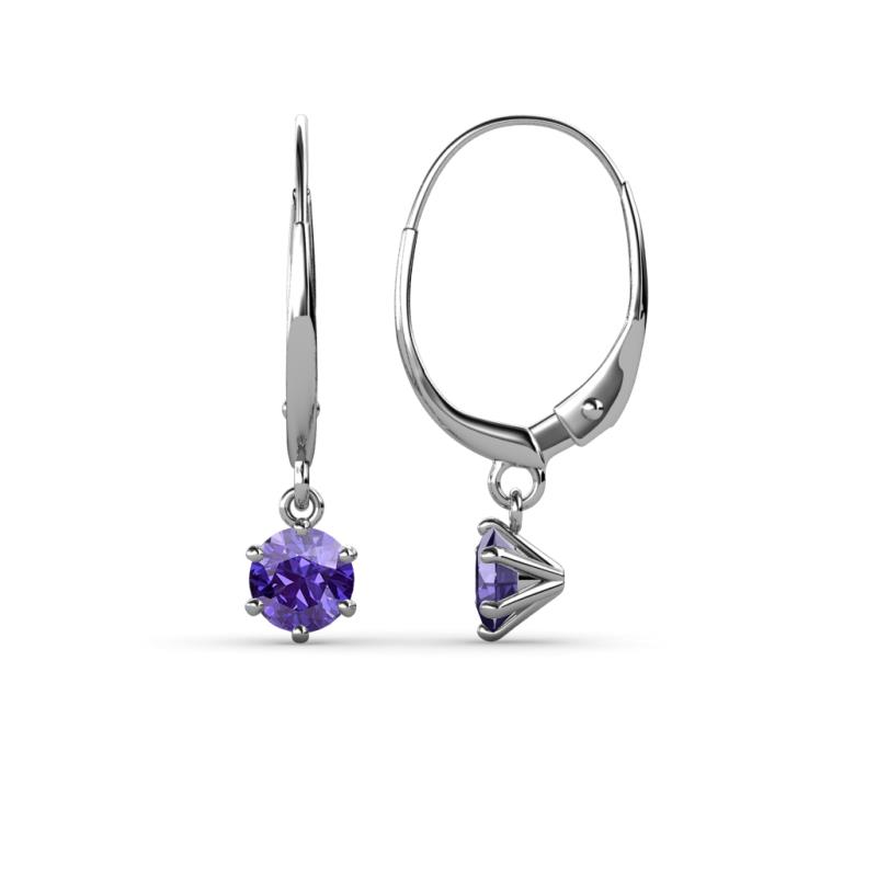 Calla Iolite Solitaire Dangling Earrings Iolite ctw Six Prong Womens Solitaire Drop and Dangle Earrings K White Gold