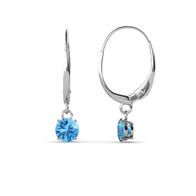 Grania Blue Topaz Solitaire Dangling Earrings Blue Topaz ctw Four Prong Womens Solitaire Drop and Dangle Earrings K White Gold