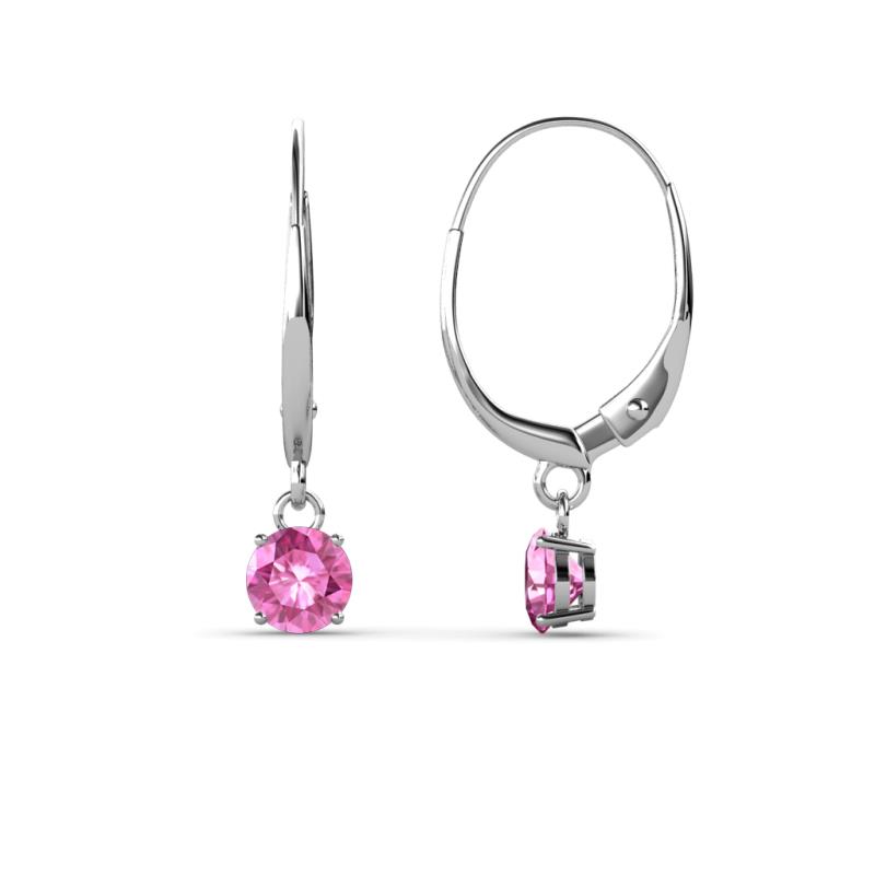 Grania Pink Sapphire Solitaire Dangling Earrings Pink Sapphire ctw Four Prong Womens Solitaire Drop and Dangle Earrings K White Gold