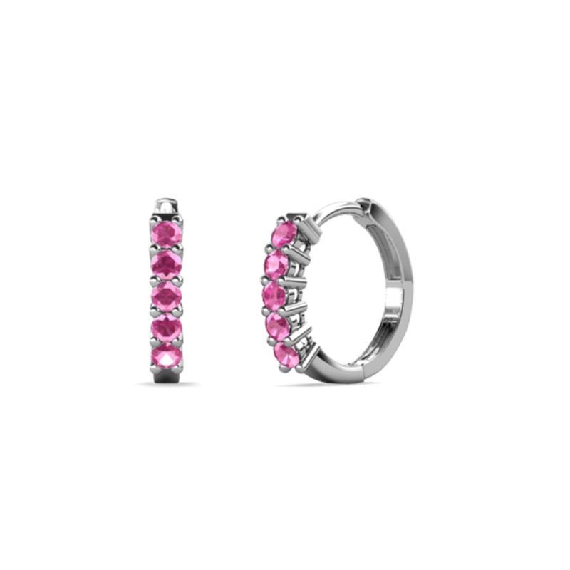Aricia Petite ctw Pink Sapphire Hoop Earrings ctw Pink Sapphire Women Hoop Earrings using prong setting in K White Gold