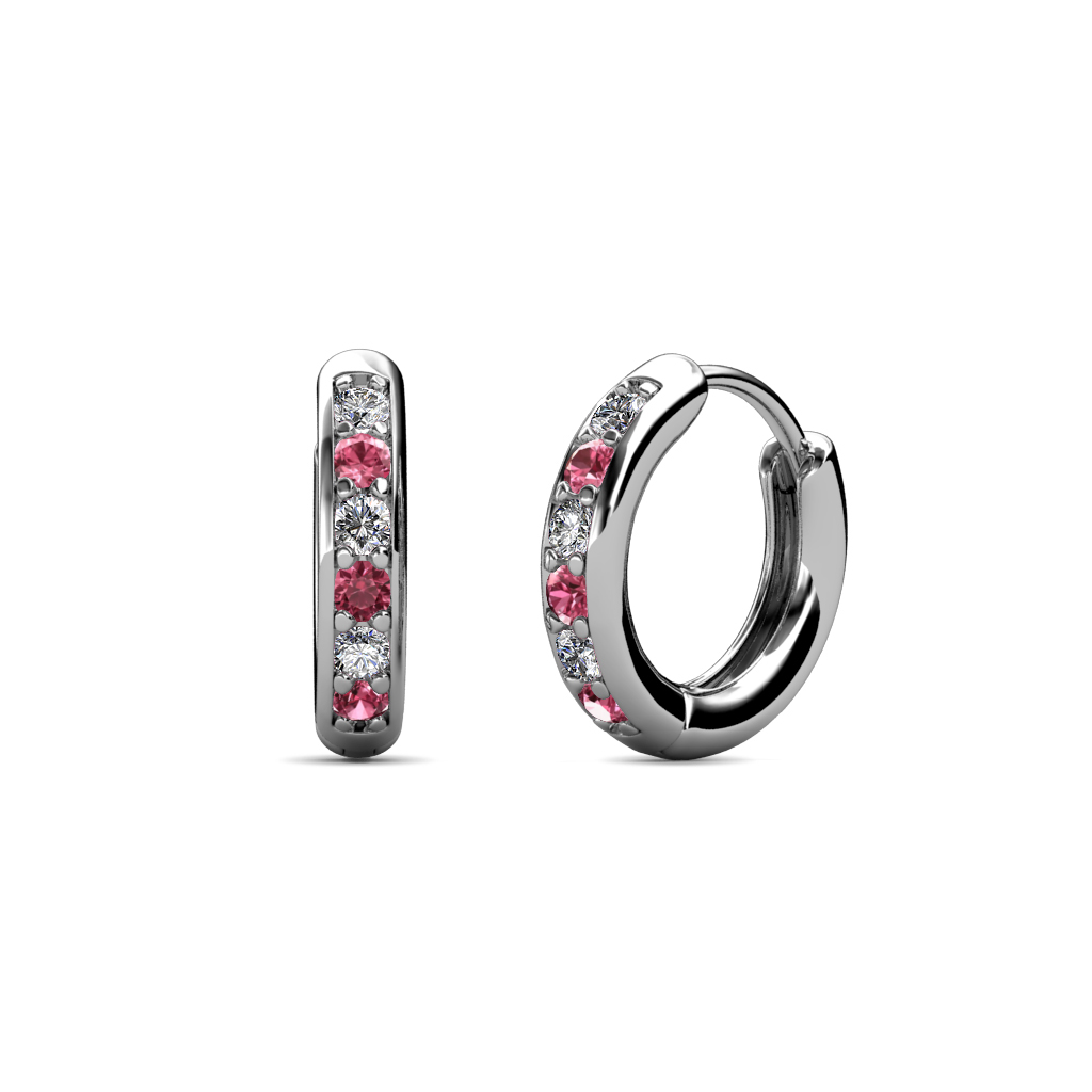 Cianna 0.25 ctw Petite Pink Tourmaline and Diamond Hoop Earrings 